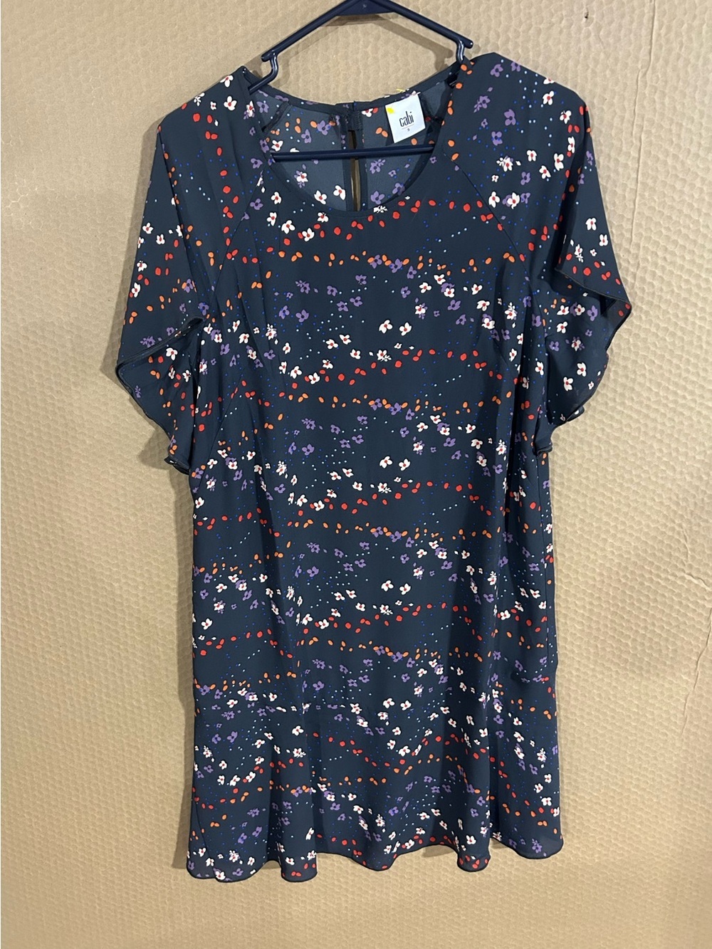 CAbi Navy Floral Swing Dress with Red, Purple, White Accents